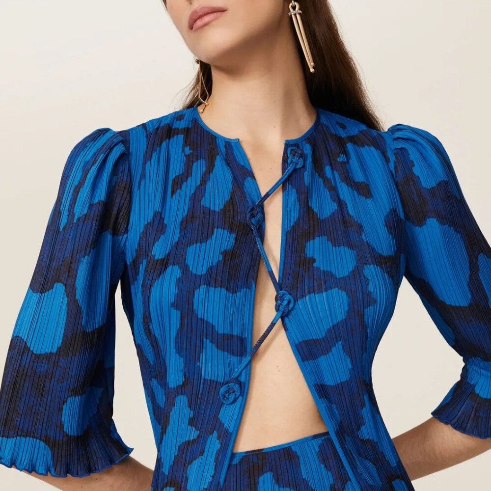 Altuzarra Blue and Black Patterned Adoni Top
